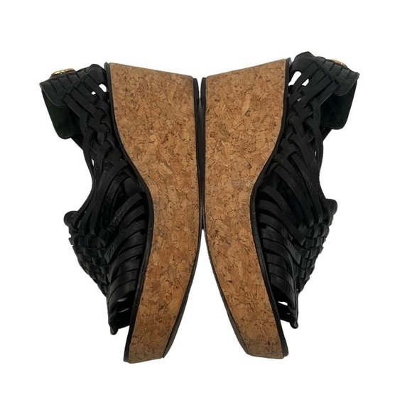 Tory Burch Black Killiam Mid Cork Wedge Platform Sandals Size 7 Women’s - Picture 6 of 9